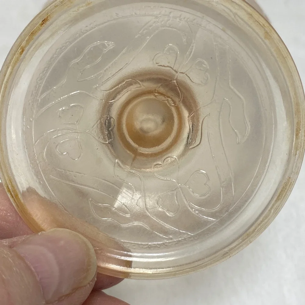 VTG Hazel Atlas Pink Etched Cloverleaf Depression Glass Footed Bowl Dessert Dish